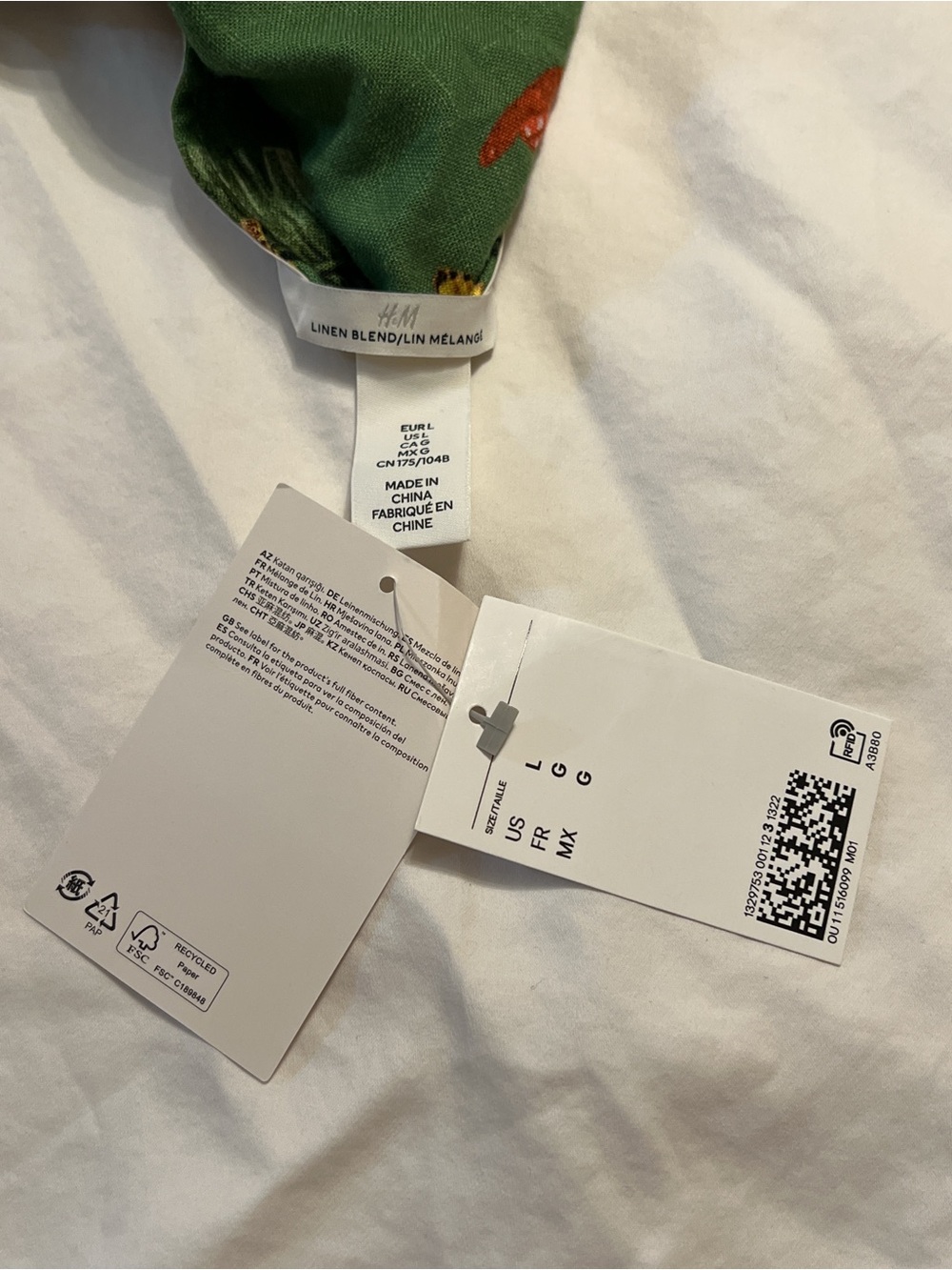 H&M Linen Blend Tropical Halter Midi Dress Green White Floral Vacation L - Picture 10 of 12